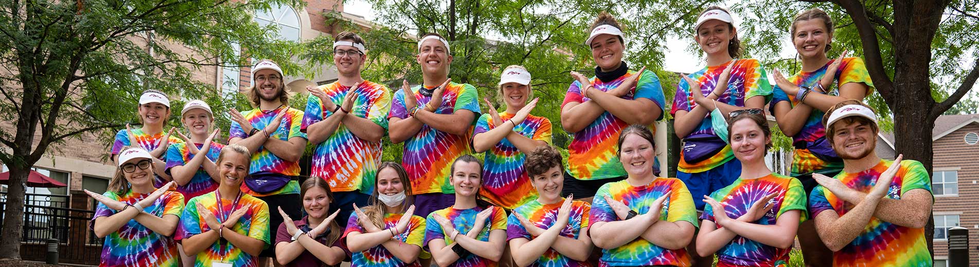 students in tie dye matching t shirts