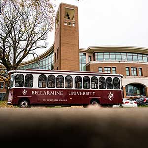 trolley outside the campus building